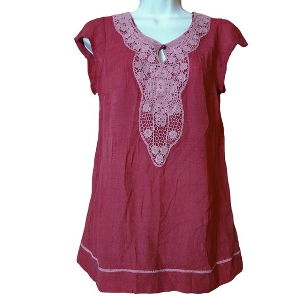 Cynthia Rowley Women's Medium Orange Cap Sleeve Crochet Yoke Pullover Blouse - Picture 1 of 5